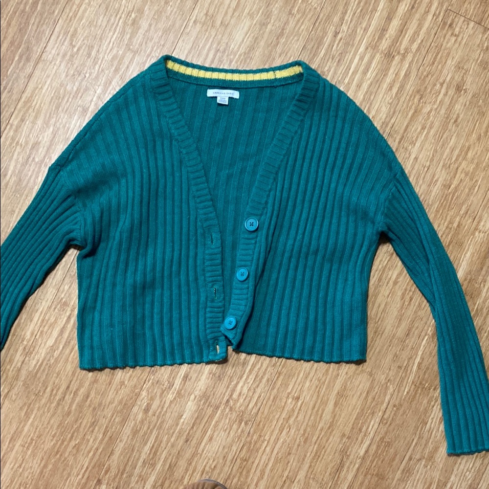 Teal Ribbed Cardigan Sweater